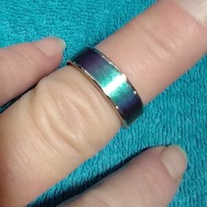 Iridescent Silvertone Rainbow Band Ring